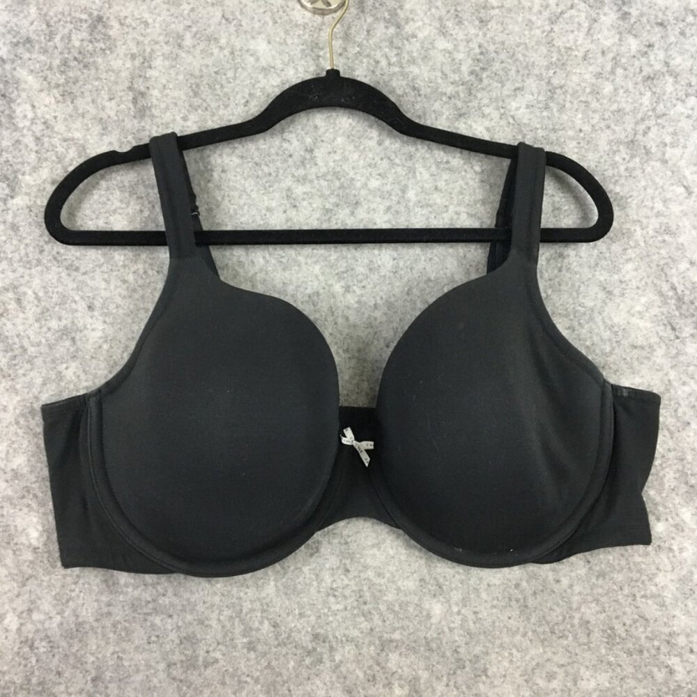 Cacique Bra 44DD Lightly Lined T Shirt Solid Black Cotton Knit Underwire Smooths